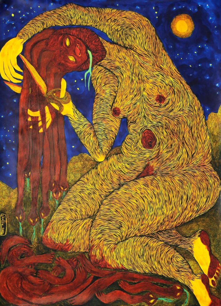 LADY SKOLLIE CUTTING TIES 2022 Mixed Media on Paper (1)