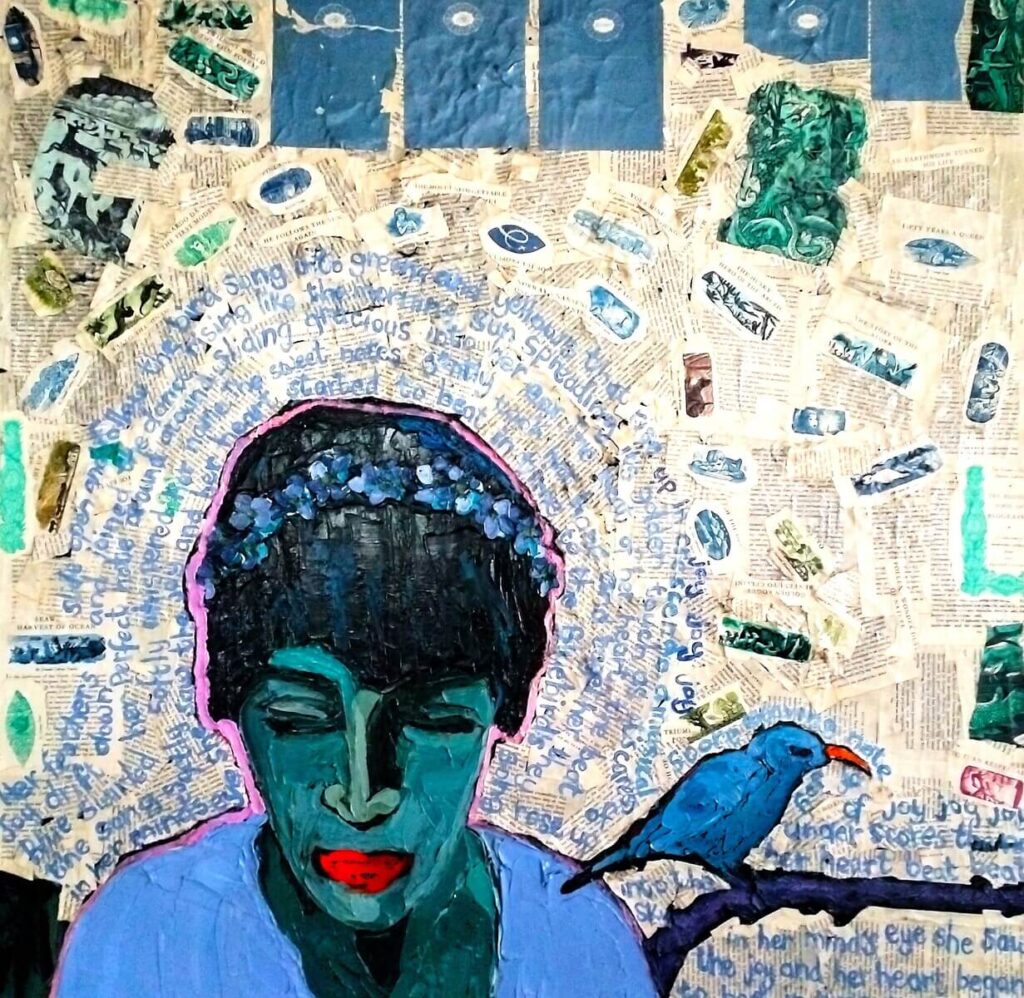 A Bird Called Blue - Lee Ann Ormandy Becker, Mixed Media On Canvas A Bird Called Blue Lee Ann Ormandy Becker Mixed Media On Canvas