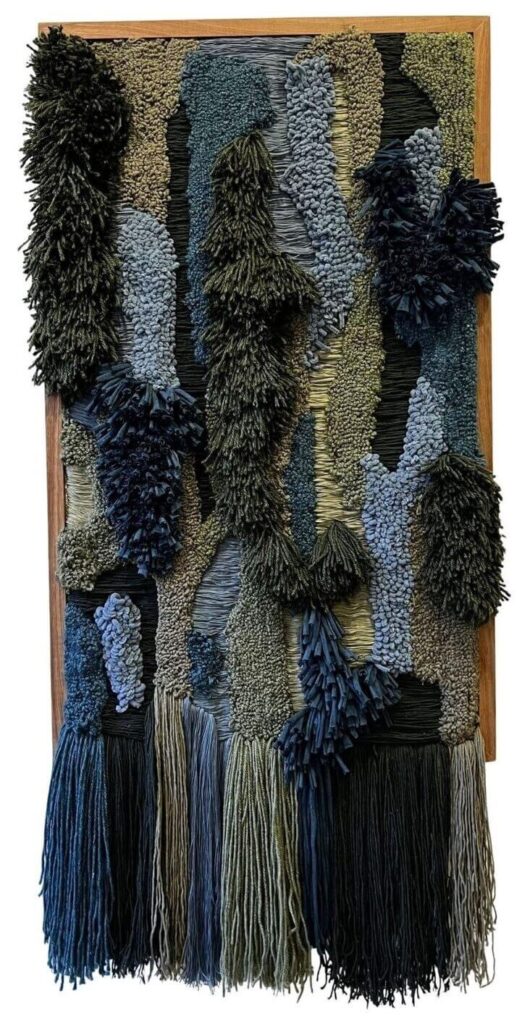 Lebogang Mbewe Bantu Blues 2025 Hand woven and tufted cotton, acrylic yarn on monks cloth (1) (1)