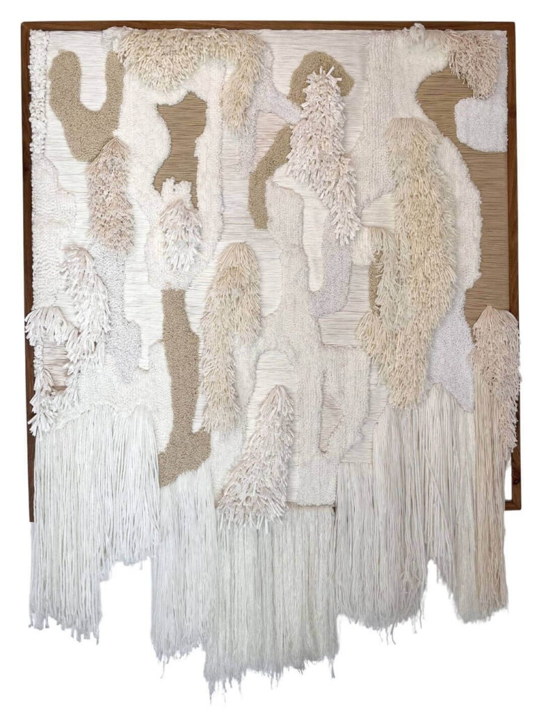 Lebogang Mbewe Not Everything That Is White Is Pure 2025 Hand-woven and tufted cotton acrylic yarn on monks cloth (1) (1)