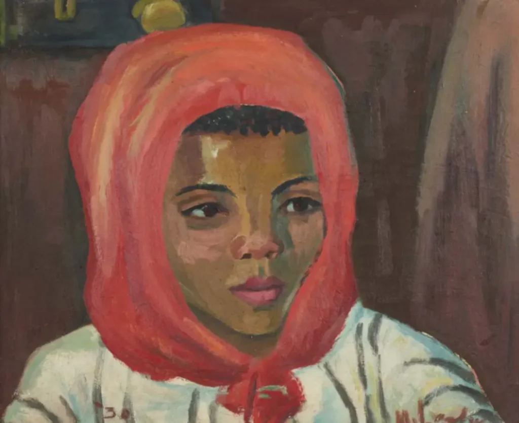 Maggie Laubser Portrait of a Woman in a Red Headscarf 1930