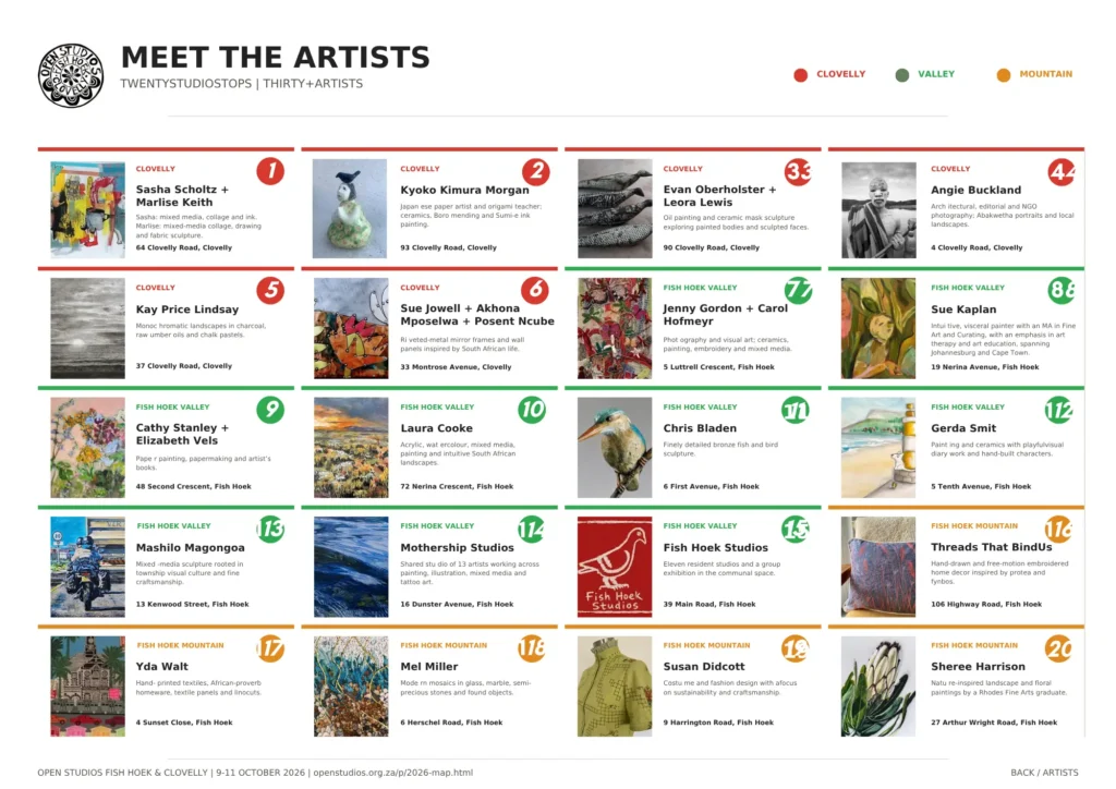 Open Studios Fish Hoek & Clovelly map 2026