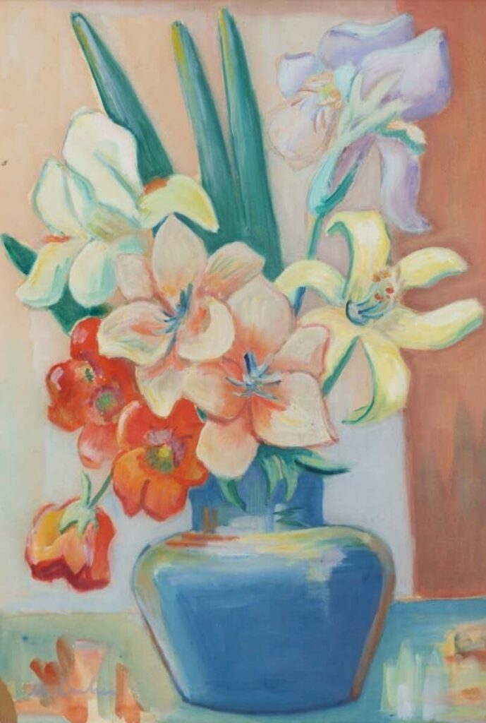Maggie-Laubser-Still-Life-with-Day-Lilies-and-Irises-south-african-art-1